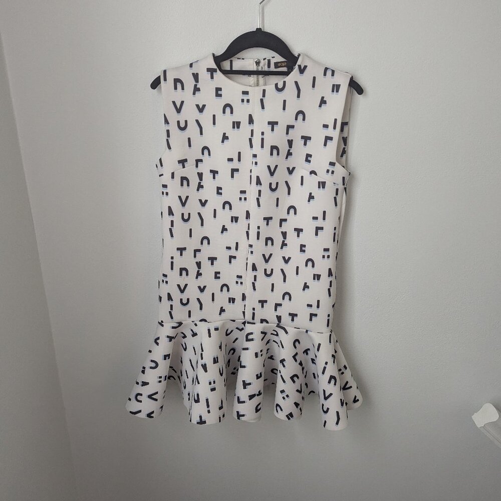 Maje White/Navy Rosy Pendlum Ruffle Letters Dress, Small